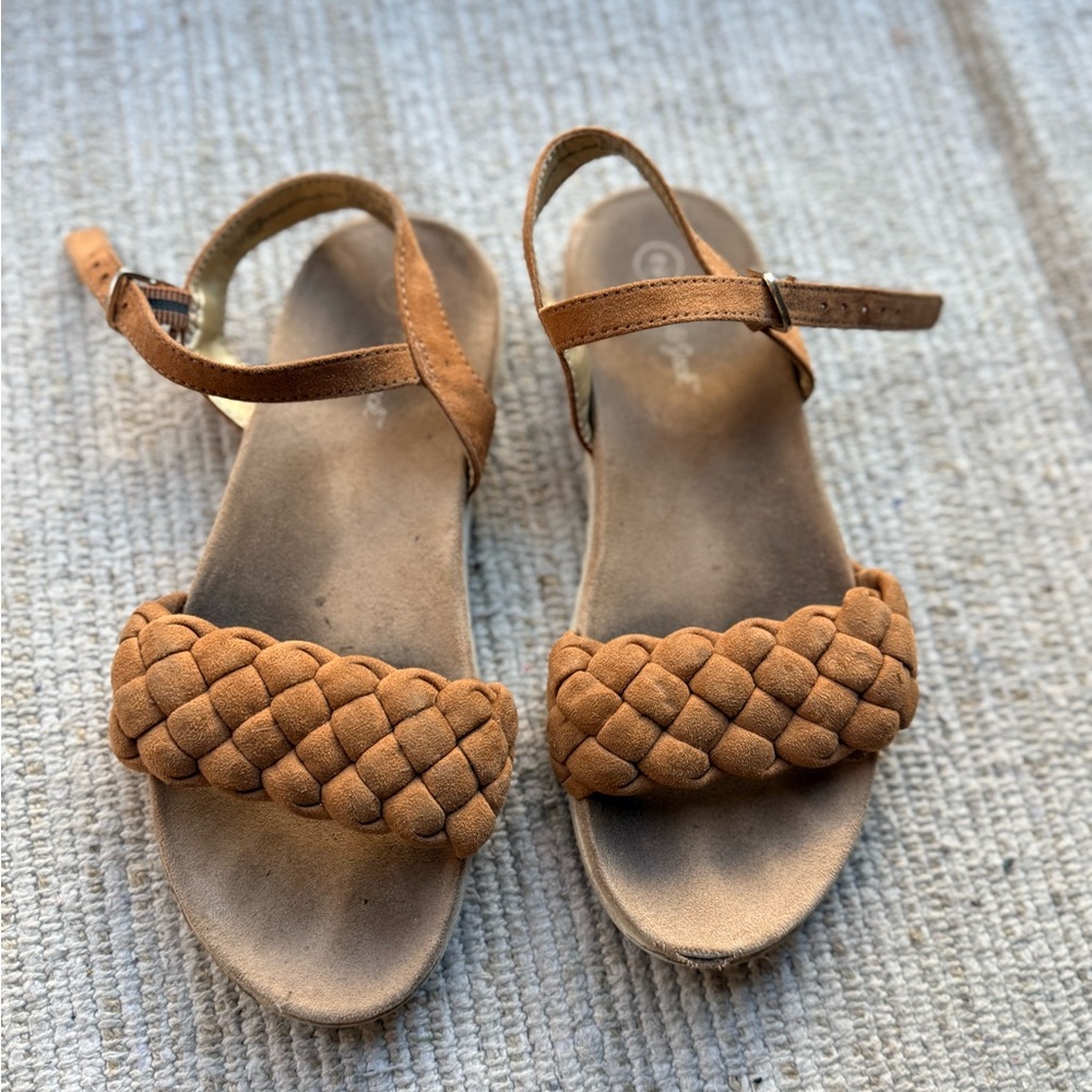 Braided Suede Ankle-Strap Sandals - Tan